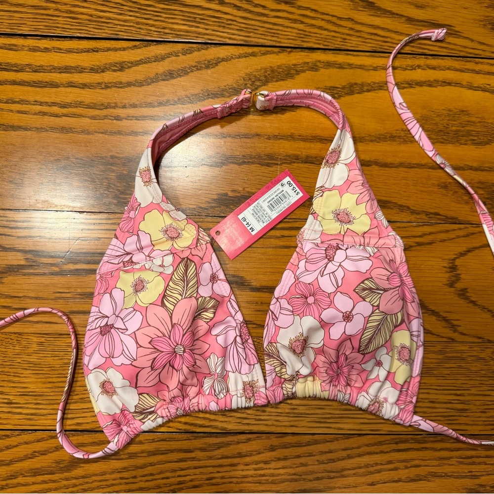 Xhilaration Floral Pink and Yellow Bikini Top juniors sz M 4/6 NWT